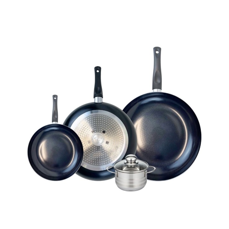 Batterie de cuisine Prima Brillant en aluminium et inox - 4 pièces - noire