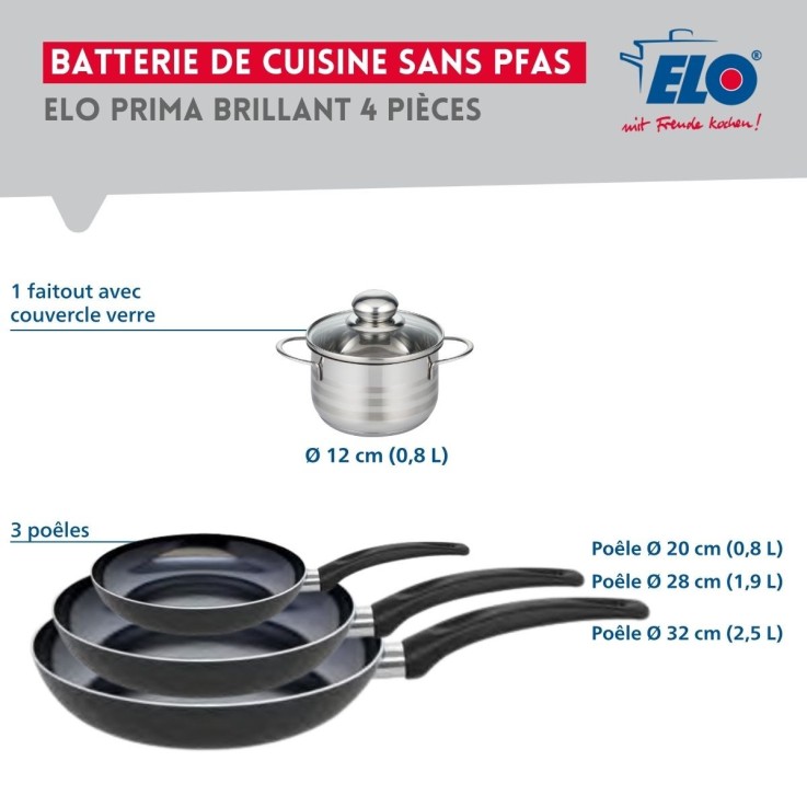 Batterie de cuisine Prima Brillant en aluminium et inox - 4 pièces - noire