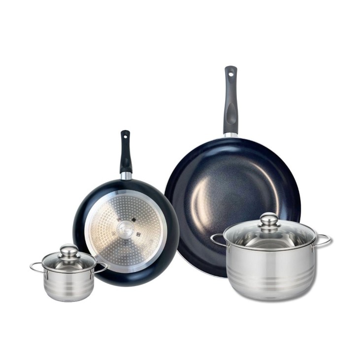 Batterie de cuisine Prima Brillant en aluminium et inox - 4 pièces - noire