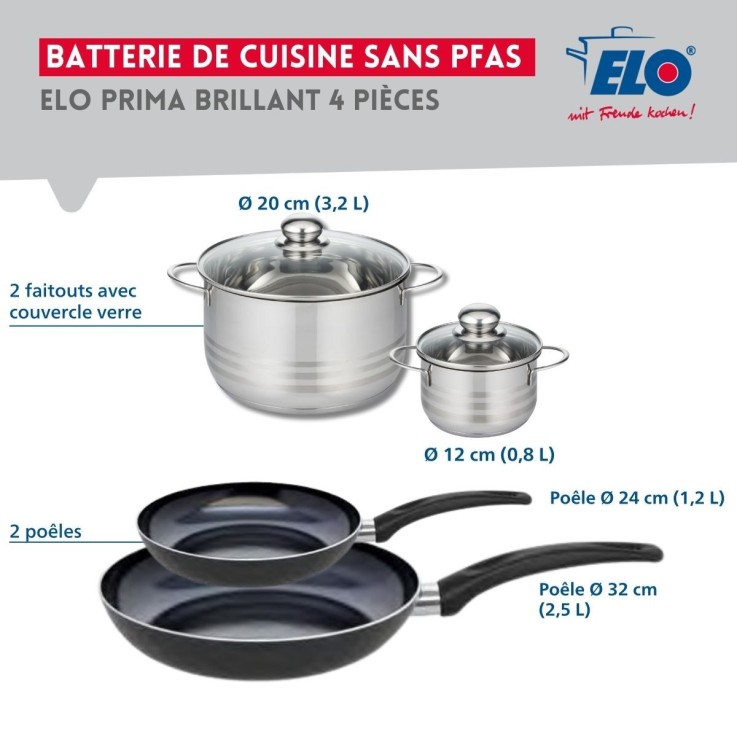 Batterie de cuisine Prima Brillant en aluminium et inox - 4 pièces - noire