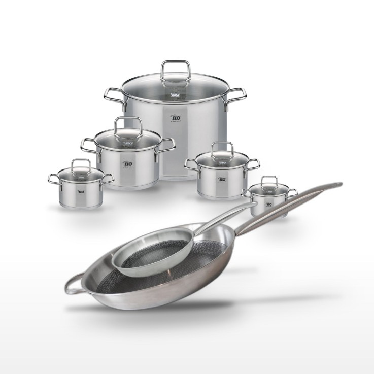 Batterie de cuisine Relief Solution en inox - 5 faitouts et 2 poêles
