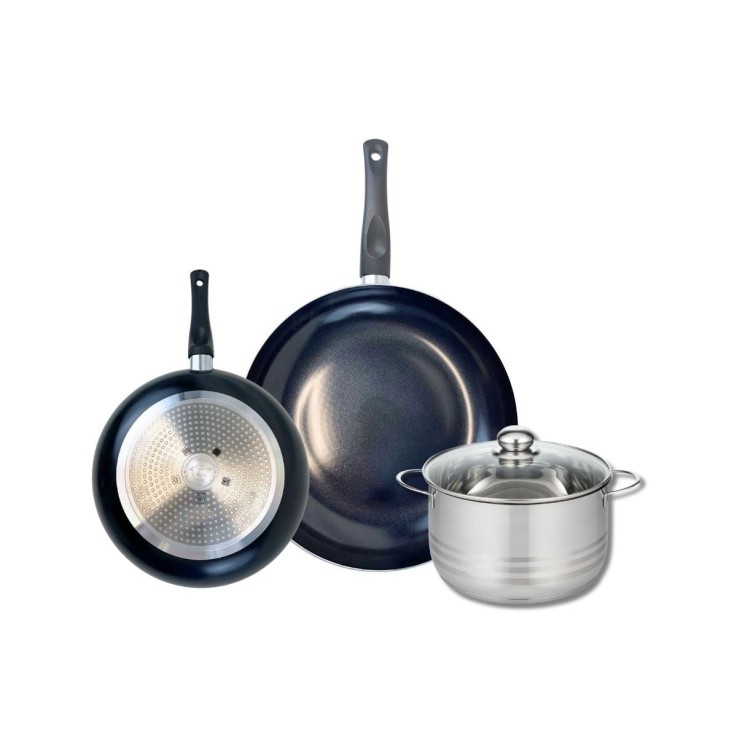 Batterie de cuisine Prima Brillant en aluminium et inox - 20/24/32 cm - noire