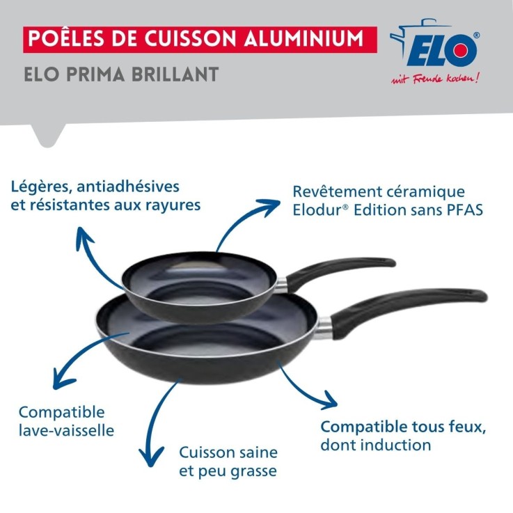 Batterie de cuisine Prima Brillant en aluminium et inox - 20/24/32 cm - noire