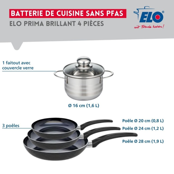 Batterie de cuisine Prima en aluminium et inox - 20/24/28 cm - 16 cm