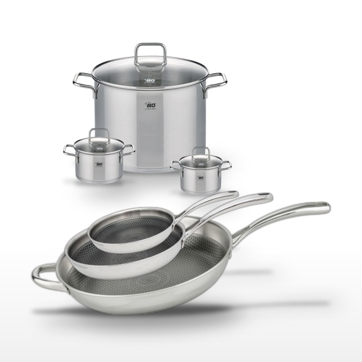 Batterie de cuisine Relief Evolution en inox - 3 poêles et 3 faitouts