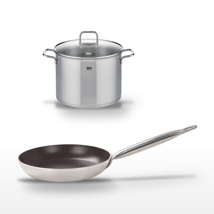 Lot poêle Bistro Line en aluminium et faitout en inox - 32 cm - 26 cm - 9,5 L