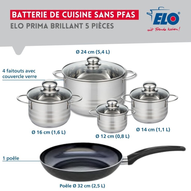 Batterie de cuisine Prima Brillant en aluminium et inox - 5 pièces - noir