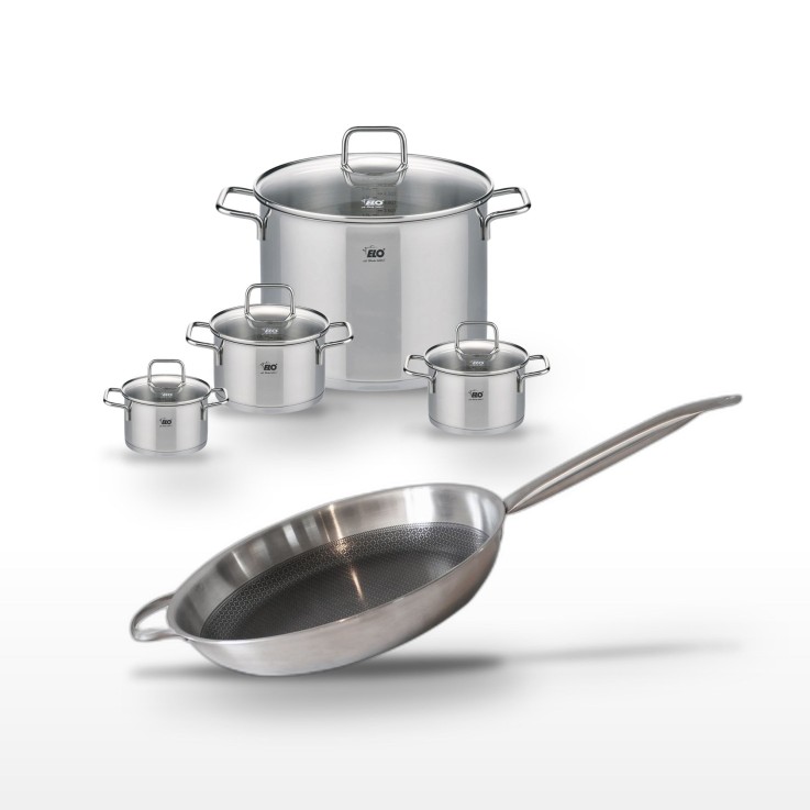 Batterie de cuisine Relief Solution en inox - 5 pièces - poêle 32 cm