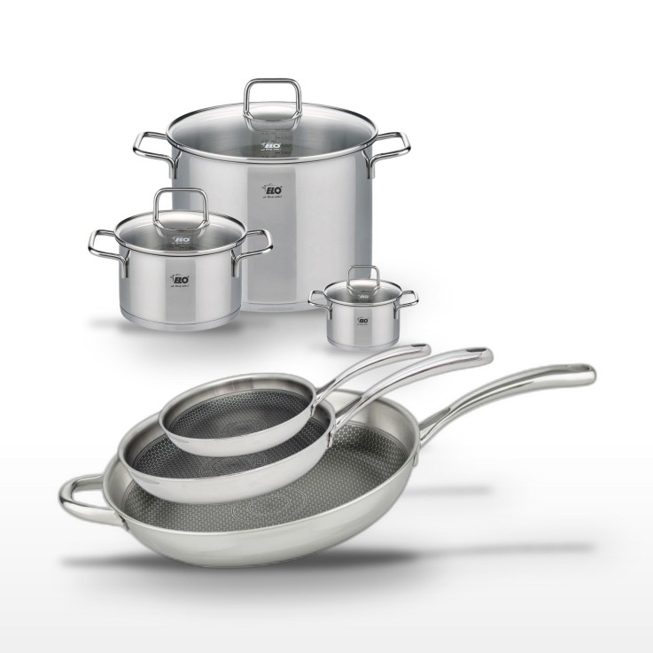 Batterie de cuisine Relief Evolution en inox - 3 poêles et 3 faitouts