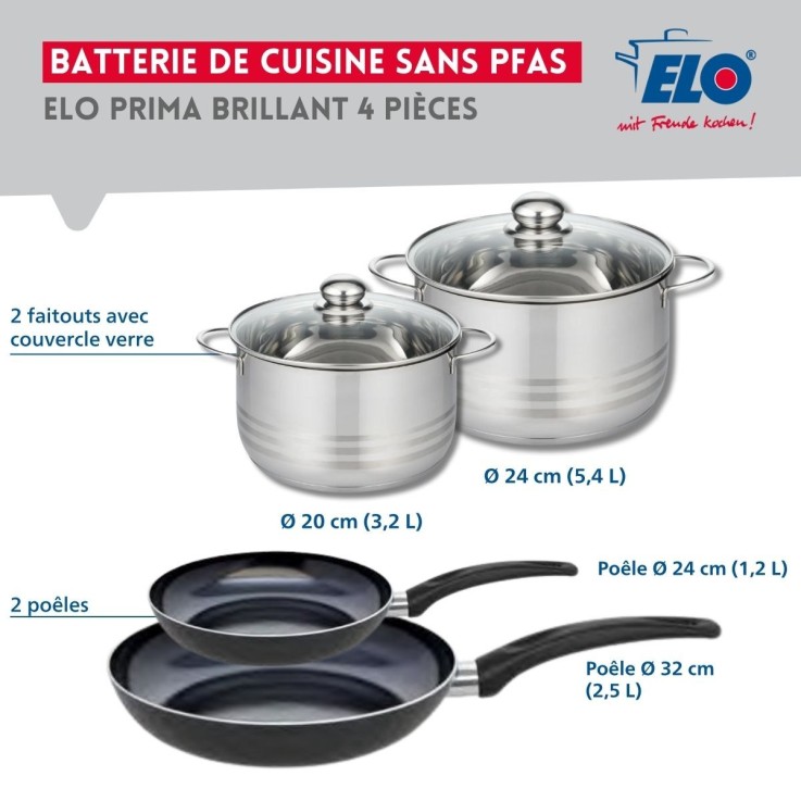 Batterie de cuisine Prima Brillant en aluminium et inox - 20, 24, 32 cm