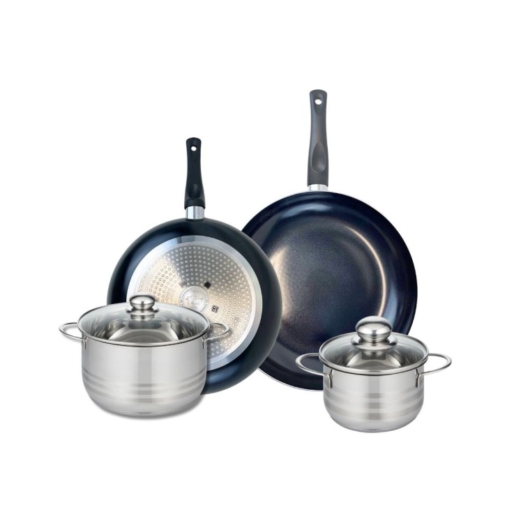 Batterie de cuisine Prima Brillant en aluminium et inox - 28/32/16/20 cm - noir