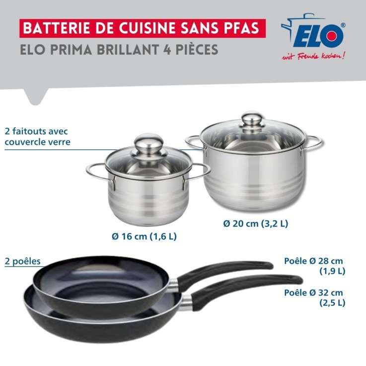 Batterie de cuisine Prima Brillant en aluminium et inox - 28/32/16/20 cm - noir