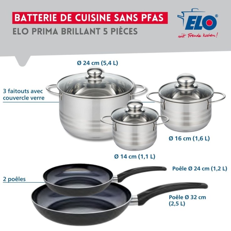 Batterie de cuisine Prima Brillant en aluminium et inox - 5 pièces - noir