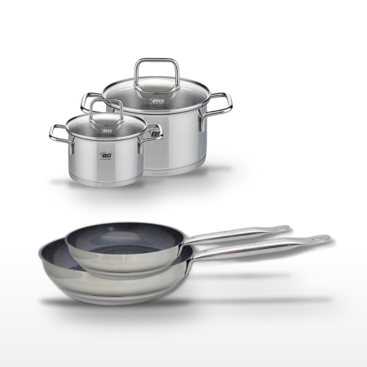 Lot de 2 poêles et 2 faitouts en inox - 24/28 cm - 12/16 cm