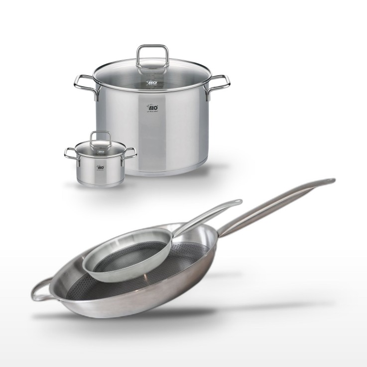 Batterie de cuisine Relief Solution en inox - 26/14 cm - 32/24 cm - grise