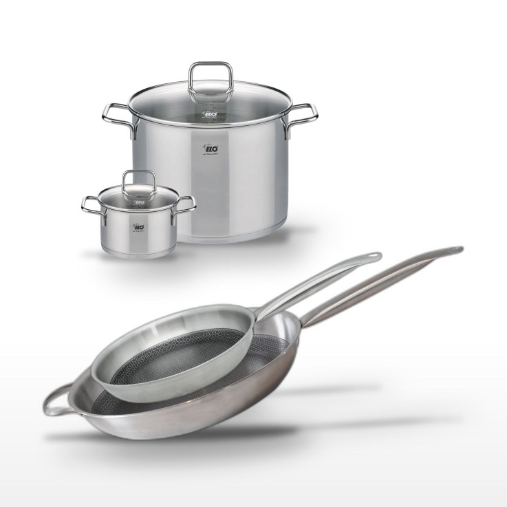 Batterie de cuisine Relief Solution en inox - 4 pièces - diamètres 16/26/28/32 cm