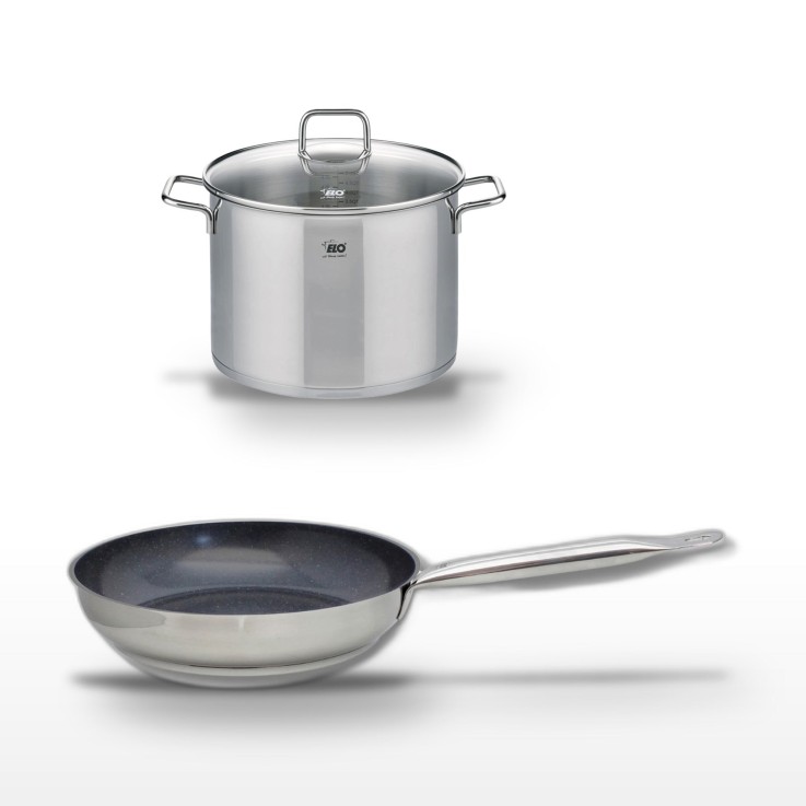 Lot poêle et faitout Profi Therm Platinum en céramique et inox - 28 cm - 26 cm - 9,5 L