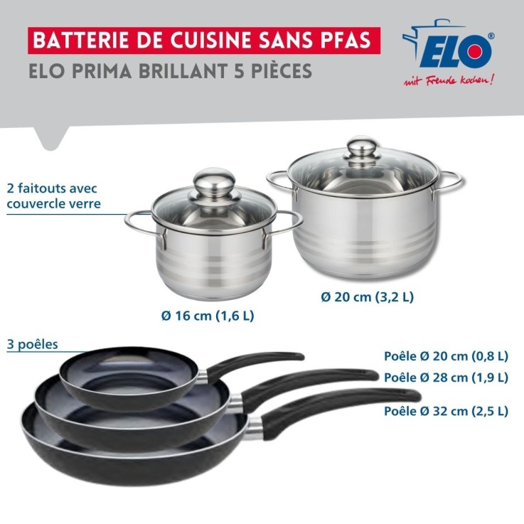 Batterie de cuisine Prima Brillant en aluminium et inox - 5 pièces - noire