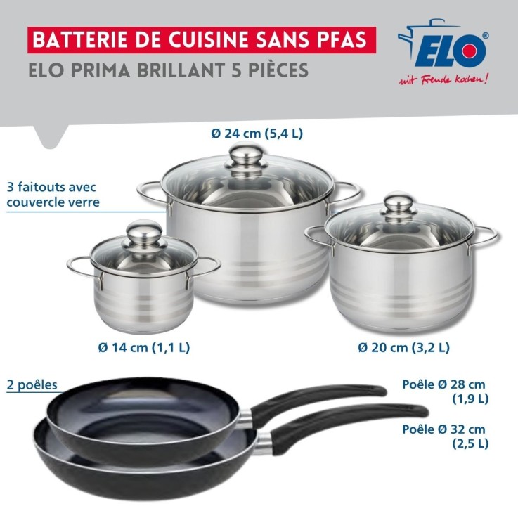 Batterie de cuisine Prima Brillant en aluminium et inox - 5 pièces - noire