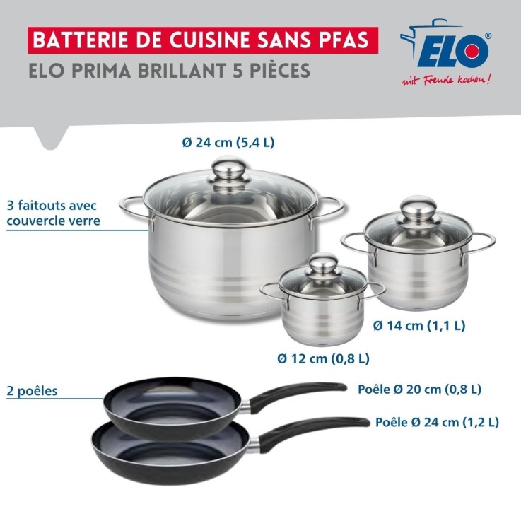 Batterie de cuisine Prima Brillant en aluminium et inox - 5 pièces - noir