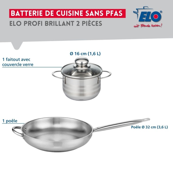Batterie de cuisine Profi Brillant en inox - poêle 32 cm - faitout 16 cm