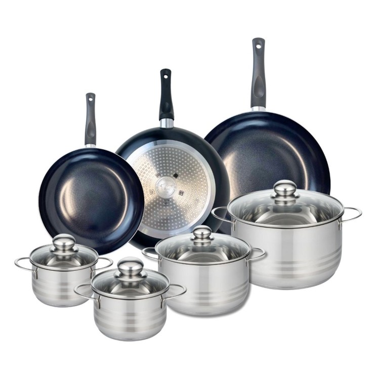 Batterie de cuisine Prima Brillant en aluminium et inox - 7 pièces - noir