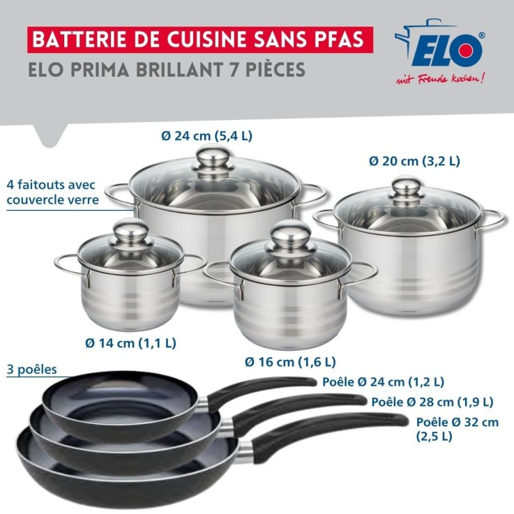Batterie de cuisine Prima Brillant en aluminium et inox - 7 pièces - noir