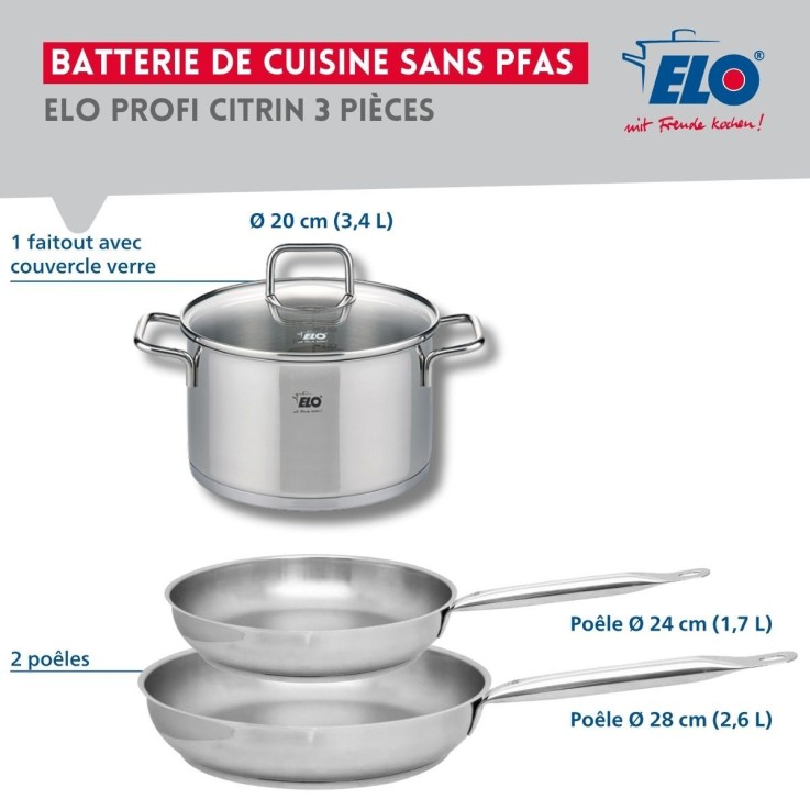 Batterie de cuisine Profi Citrin en inox - 20, 24 et 28 cm