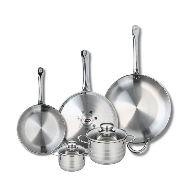 Ensemble de cuisson Profi Brillant en inox - 3 poêles et 2 faitouts