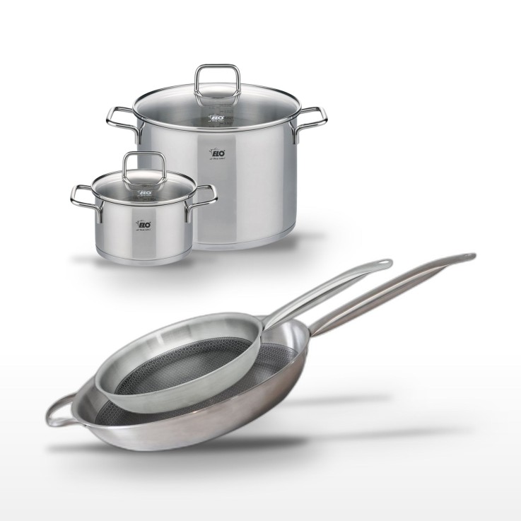 Batterie de cuisine Relief Solution en inox - 28/32 et 20/26 cm - grise