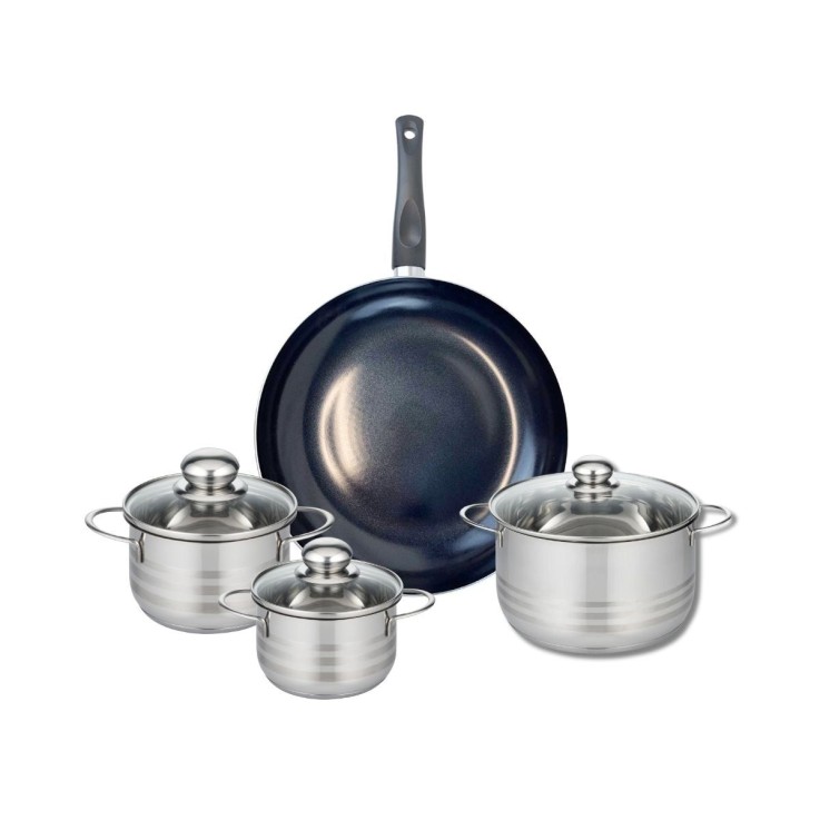 Batterie de cuisine Prima Brillant en inox et aluminium - 14/16/20/32 cm - noir