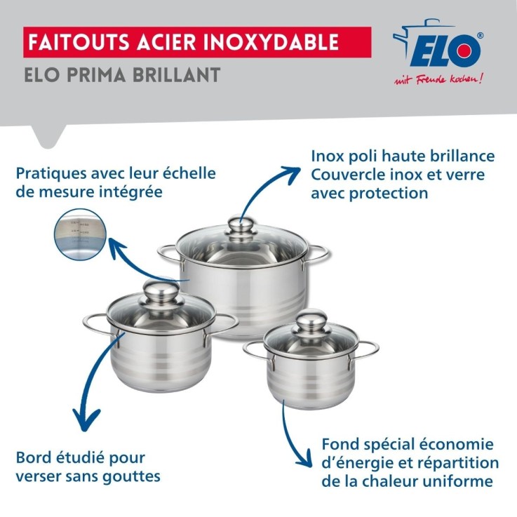 Batterie de cuisine Prima Brillant en inox et aluminium - 14/16/20/32 cm - noir
