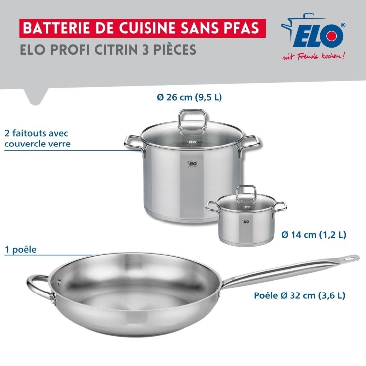 Batterie de cuisine Profi Citrin en inox - 32 cm - 14/26 cm