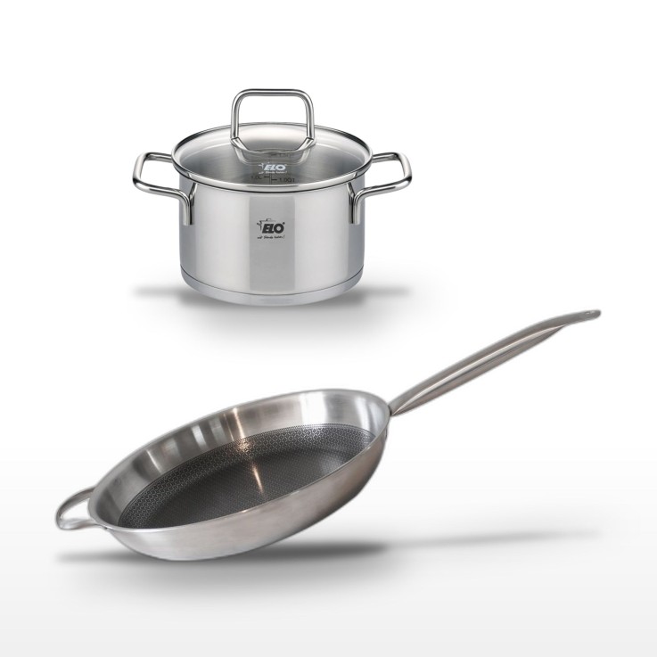 Lot poêle et faitout Relief Solution en inox - 32 cm - 12 cm