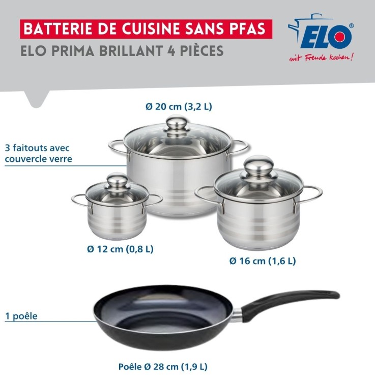 Batterie de cuisine Prima Brillant en aluminium et inox - 4 pièces - noir