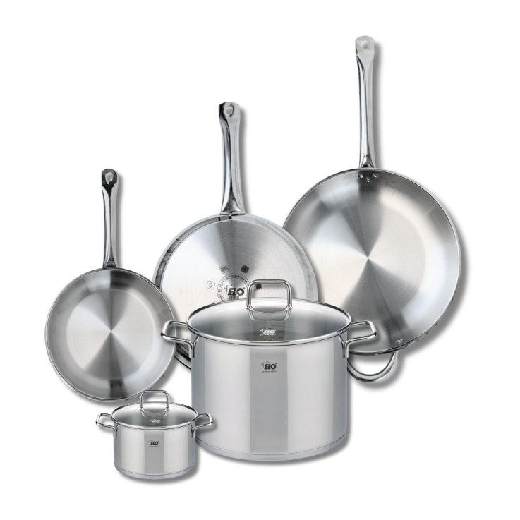 Batterie de cuisine Profi Citrin en inox - 3 poêles et 2 faitouts