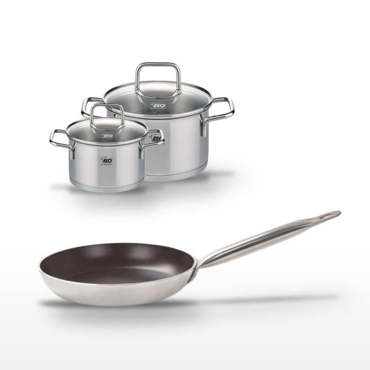 Lot poêle et faitouts en aluminium et inox - 32 cm - 12/16 cm - gris