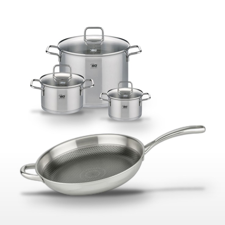 Batterie de cuisine Relief Evolution en inox - 4 pièces - poêle 32 cm