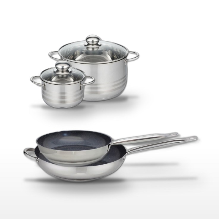 Batterie de cuisine Profi Therm Platinum en inox - 2 poêles, 2 faitouts
