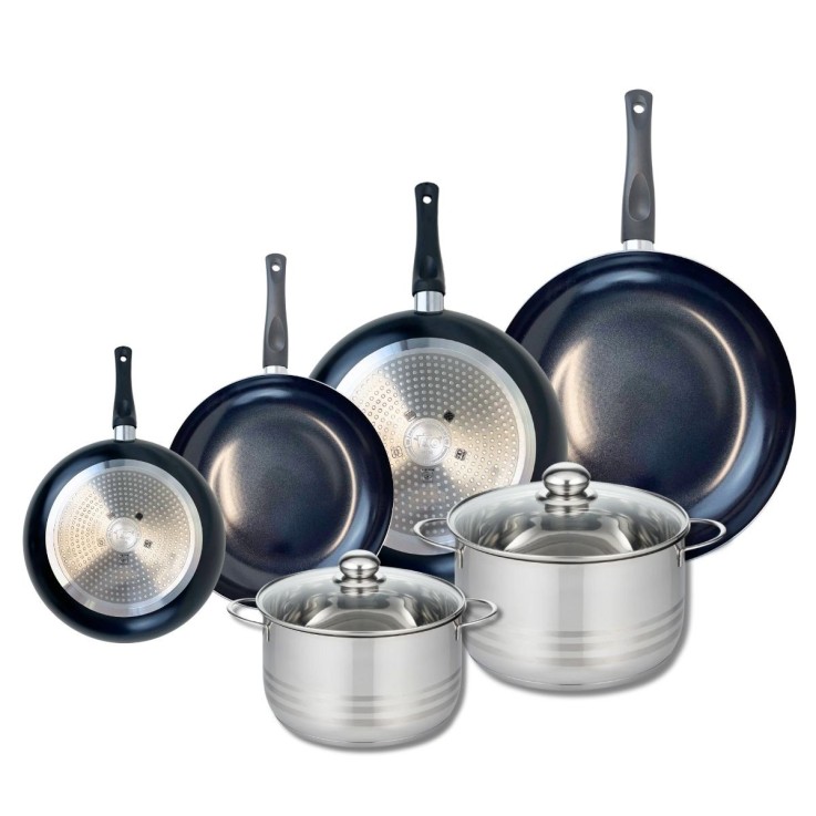 Batterie de cuisine Prima Brillant en aluminium et inox - 6 pièces - noire