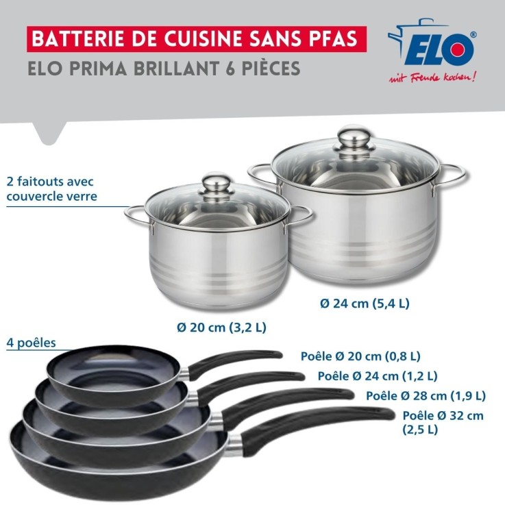Batterie de cuisine Prima Brillant en aluminium et inox - 6 pièces - noire
