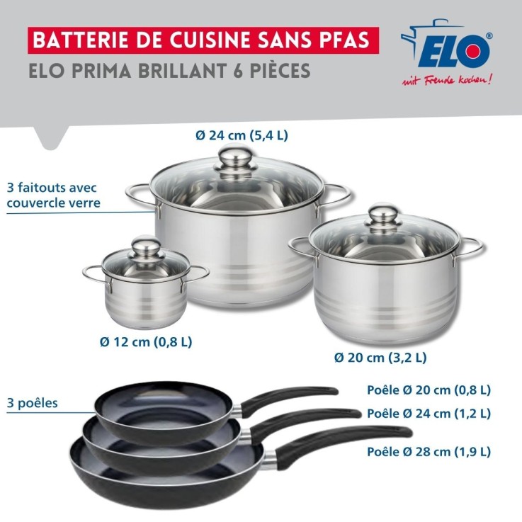 Batterie de cuisine Prima Brillant en aluminium et inox - 6 pièces