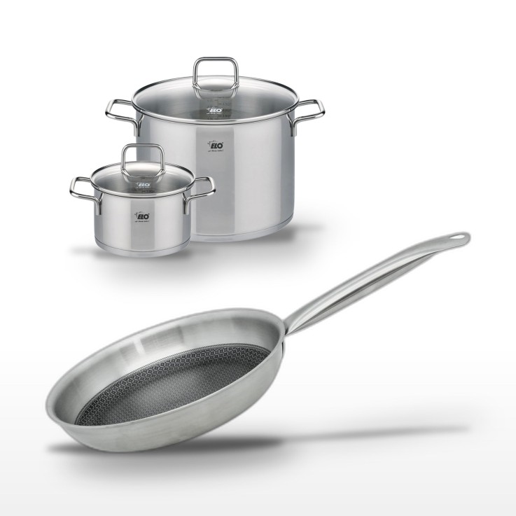 Batterie de cuisine Relief Solution en inox - 20/26/28 cm - noir