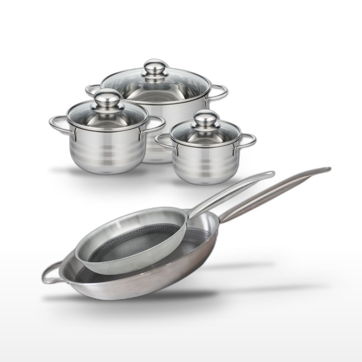 Lot de poêles et faitouts Relief Solution en inox - 5 pièces - noir
