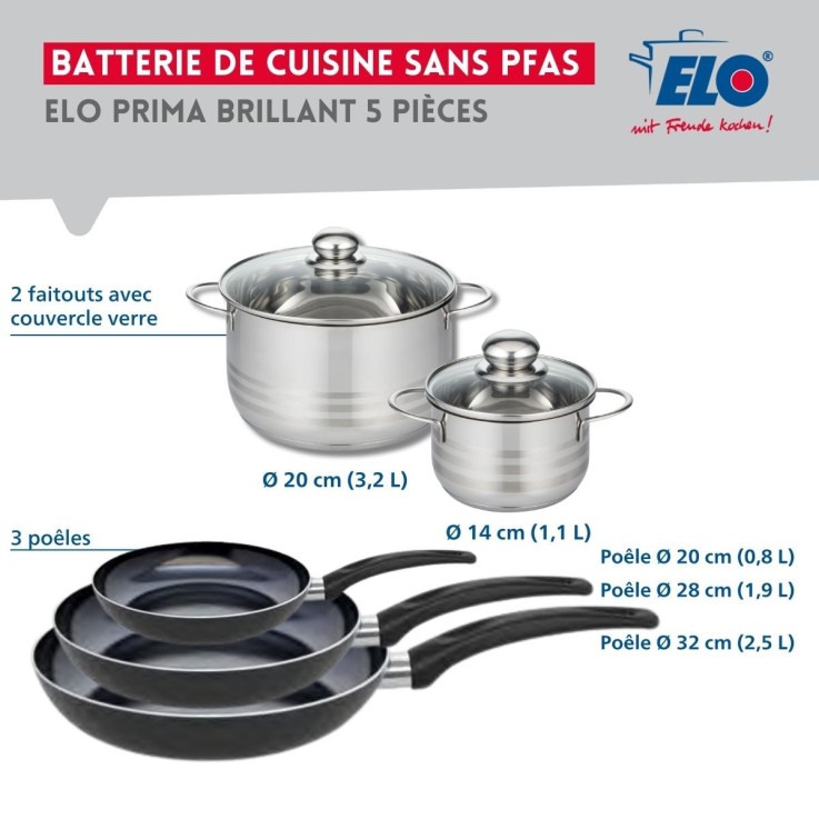 Batterie de cuisine Prima Brillant en aluminium et inox - 5 pièces - noir