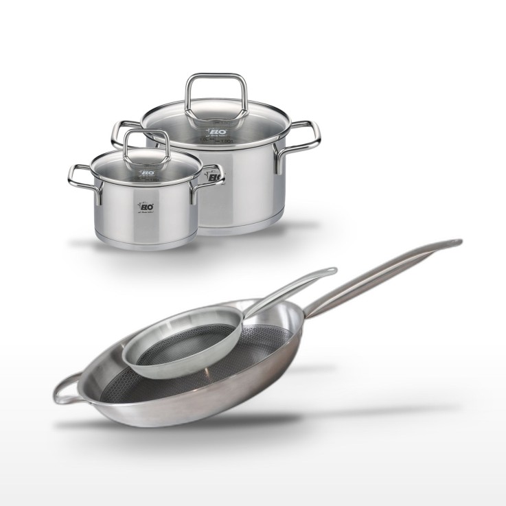 Batterie de cuisine Relief Solution en inox - 32/24 et 16/12 cm - grise