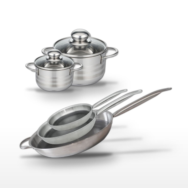 Batterie de cuisine Relief Solution en inox - 5 pièces - noire