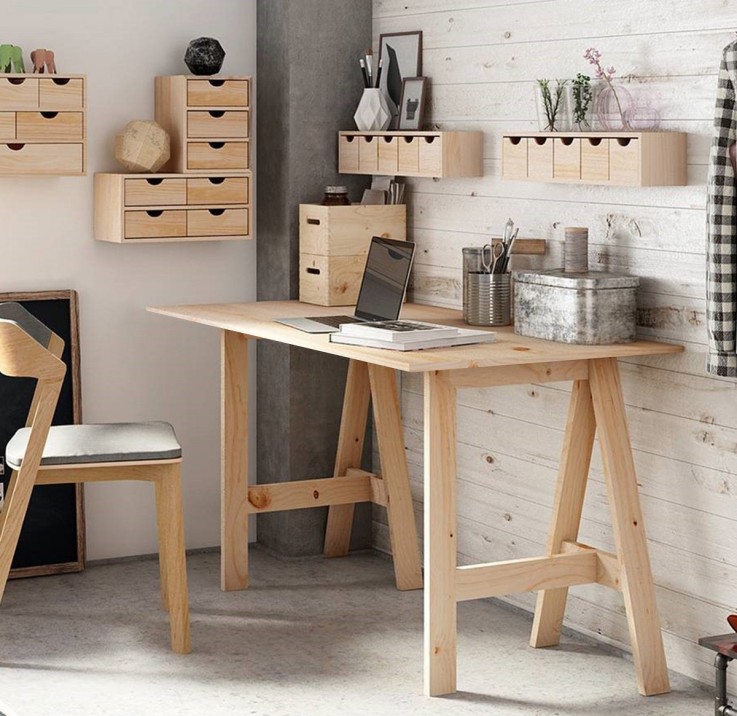 Bureau gain de place en pin massif