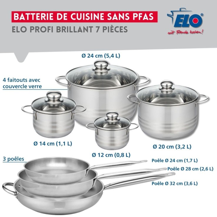 Batterie de cuisine Profi Brillant en inox - 7 pièces - gris