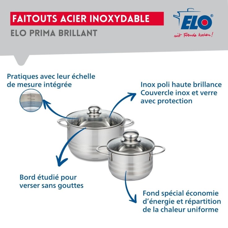 Batterie de cuisine Profi Brillant en inox - 14, 20 et 32 cm